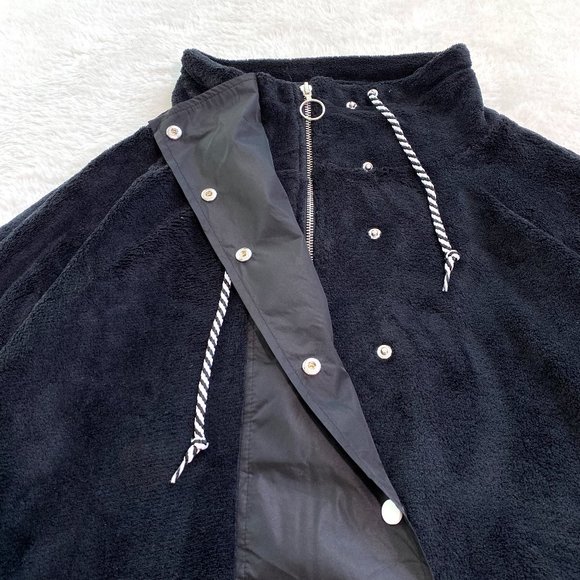 Women's Cropped Fleece Jacket, Zip/Snap Closure, Black, Size 3X - Picture 7 of 9